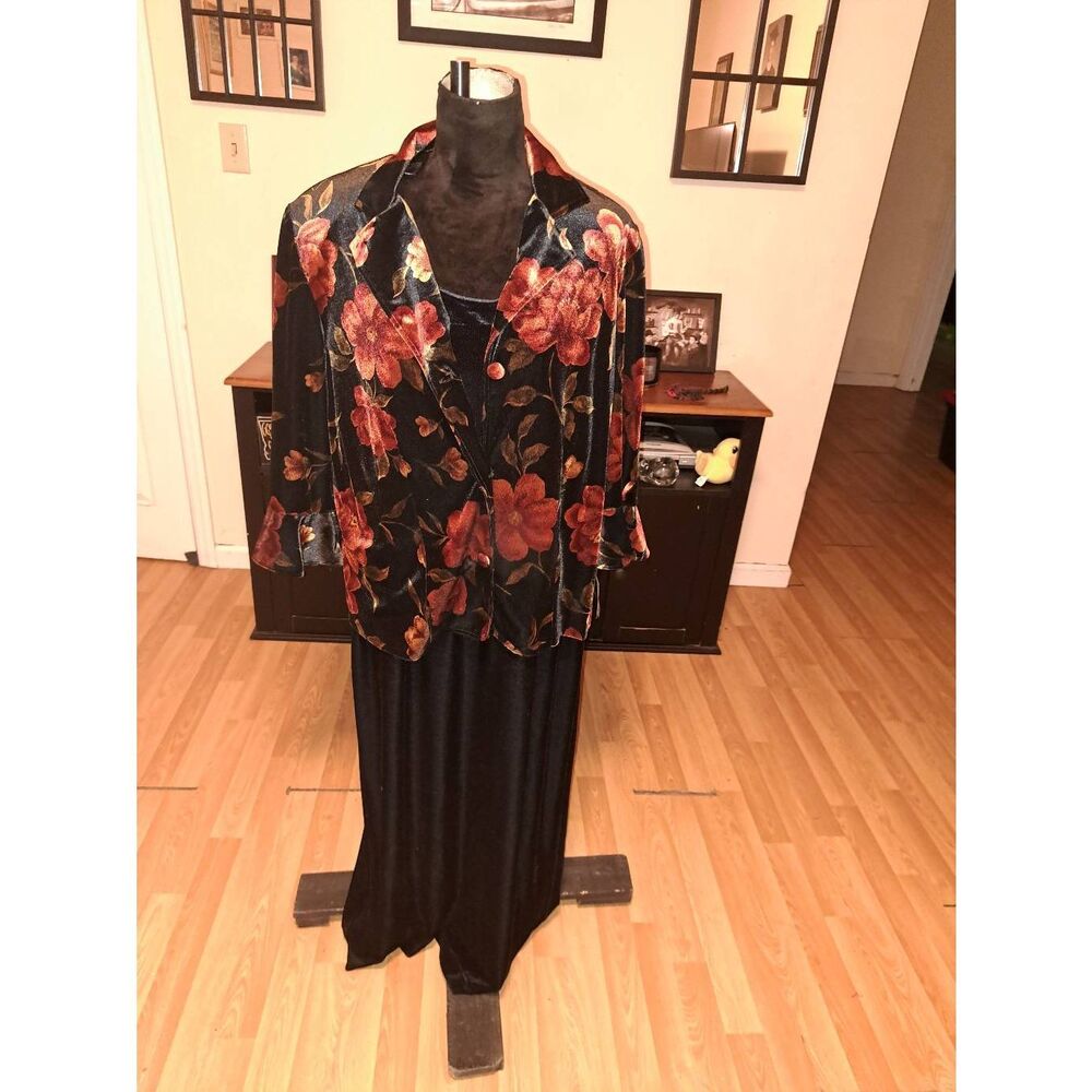 Vintage  MHM Melissa Harper Velvet Dress Jacket Set 16W Whimsigoth Dark Floral